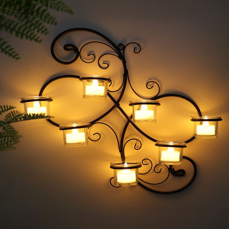 Black Candle Sconces Wall Mounted Iron-03